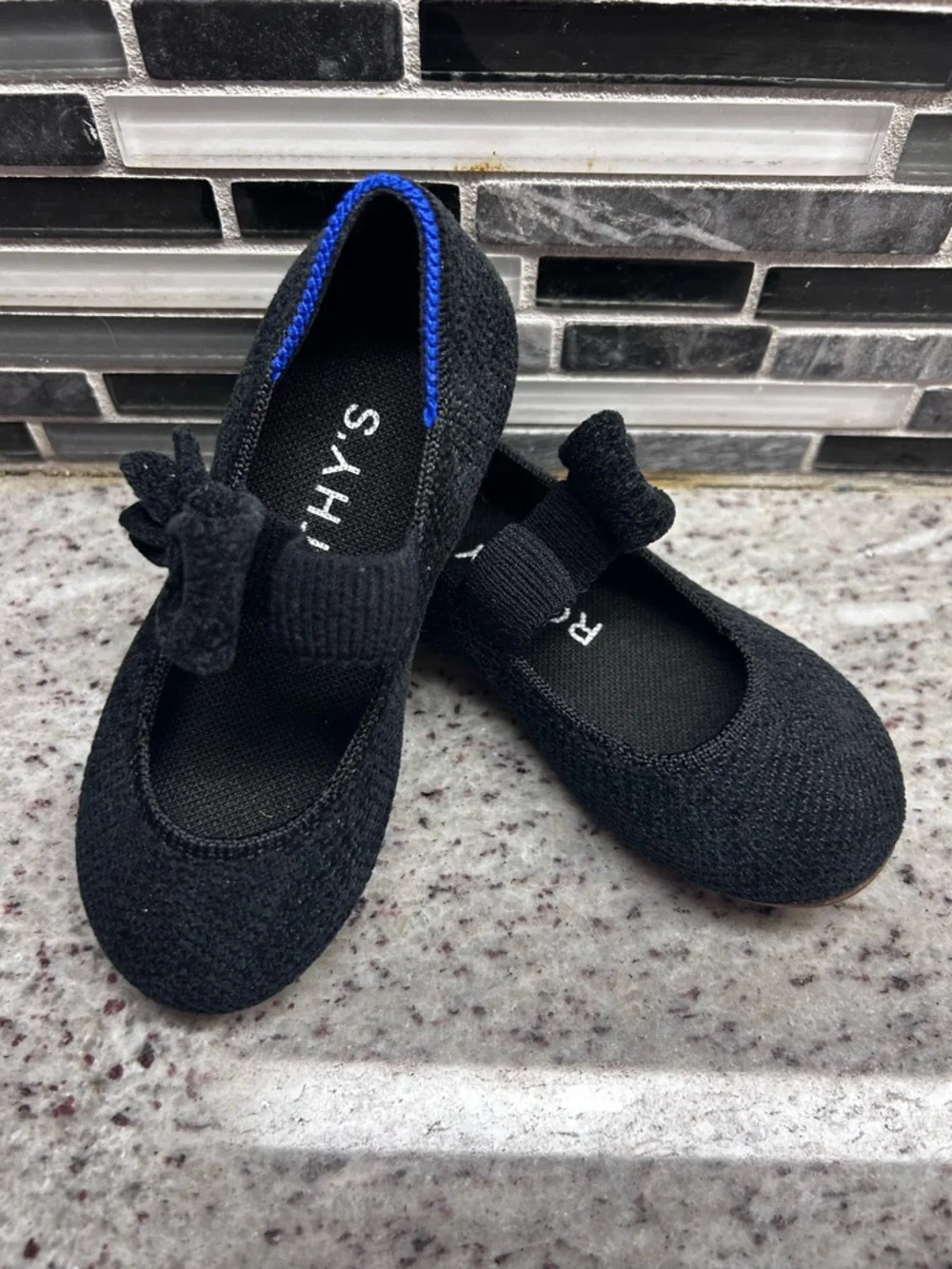Rothy's Black Knit Bow Mary Jane Kids Dress Shoes